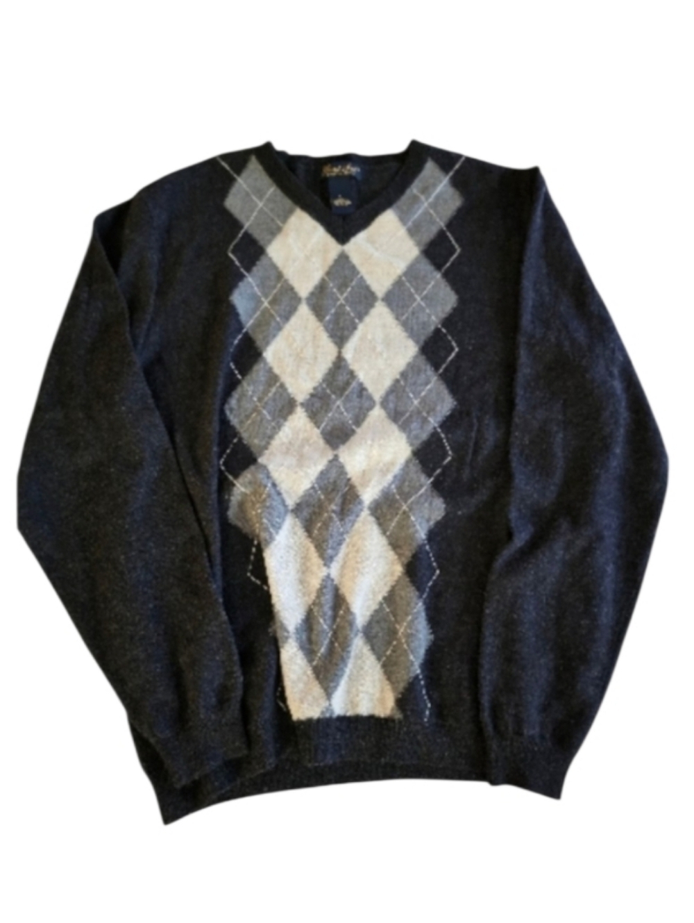 Garret Scott LG Extra Fine Merino 100% Wool Argyle Gray Diamond Pattern Sweater